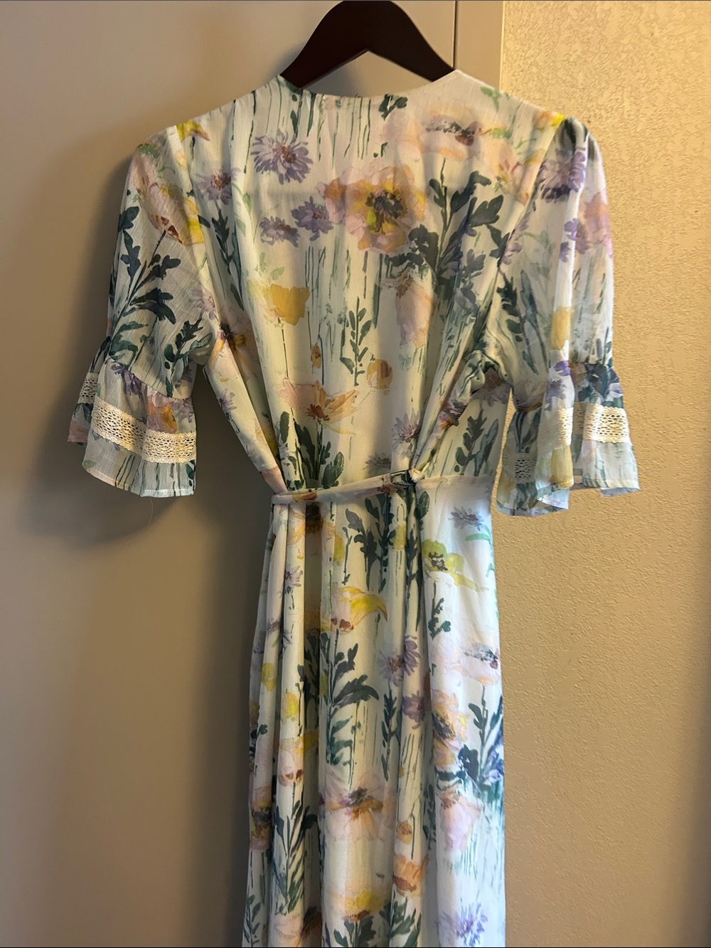 White Floral Wrap Maxi Dress with Pastel Blooms - Picture 6 of 7